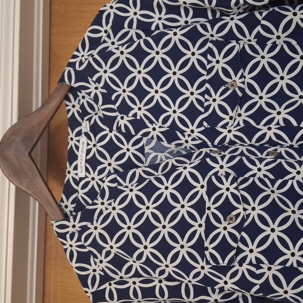 Notations Navy & White Geometric Blouse - Picture 2 of 5